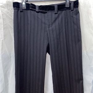 NANETTE LEPORE BLACK PINSTRIPE GLARE HEM DRESS PANTS VELVET TRIM SZ 8